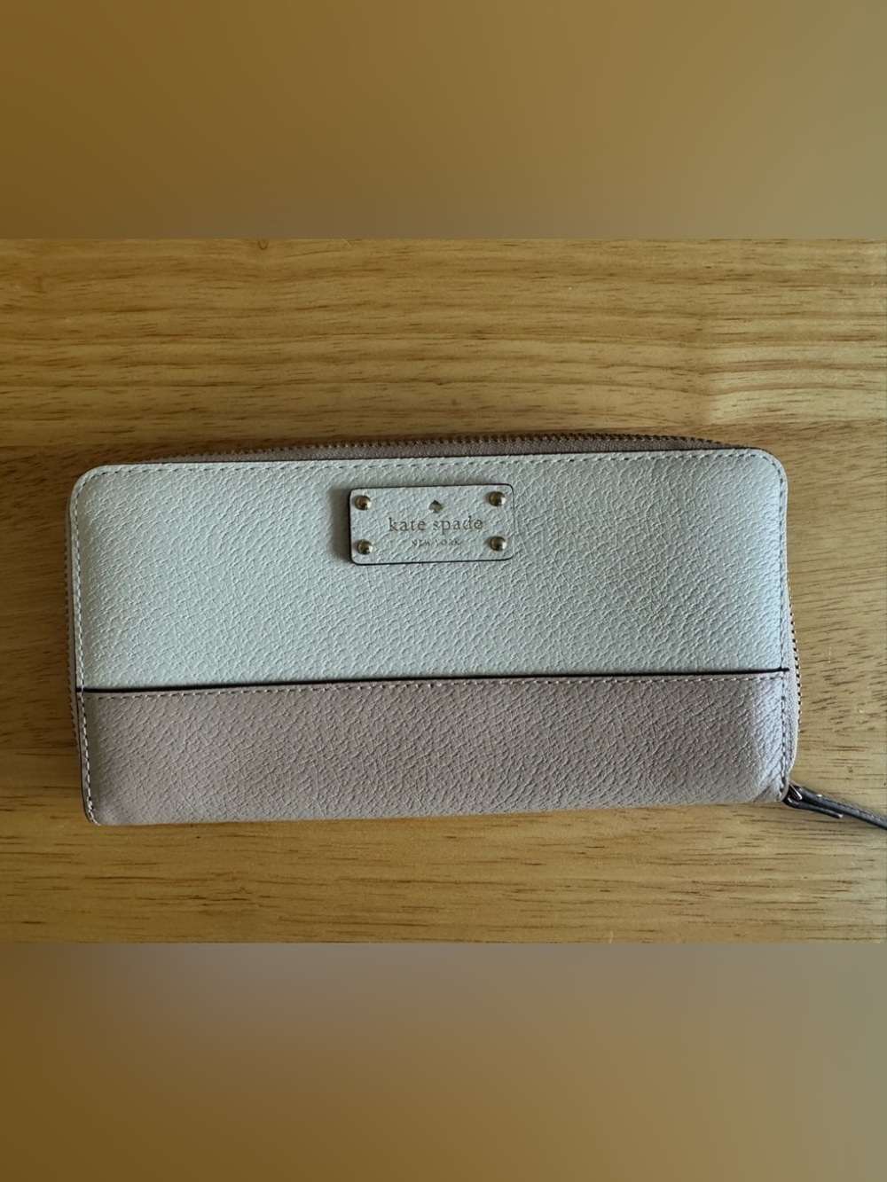 kate spade Two-Tone Cream and Taupe Zip Around Wallet